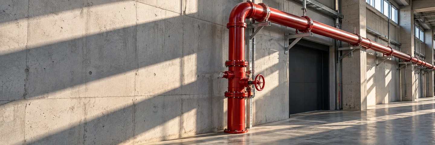 Water suppression pipework in an industrial building