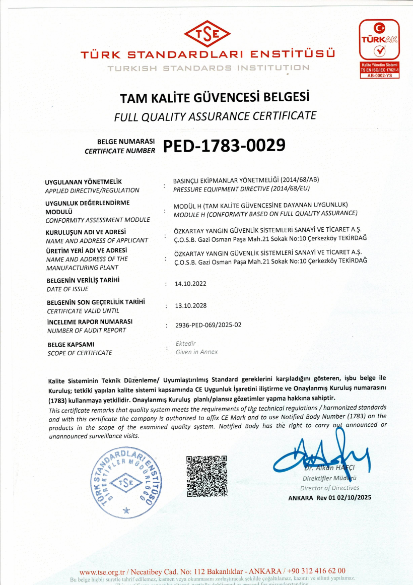 Preview of the CE/PED-1783 full quality assurance certificate