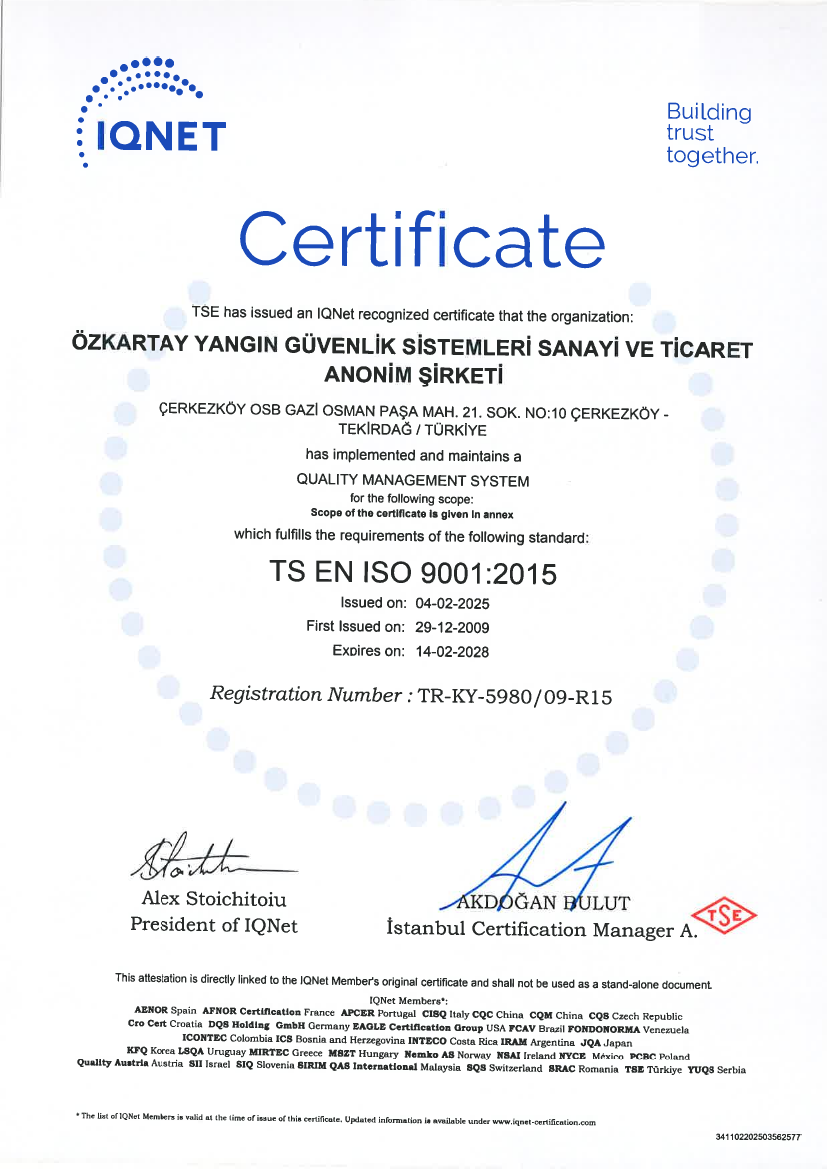 Preview of the TS EN ISO 9001:2015 IQNET certificate
