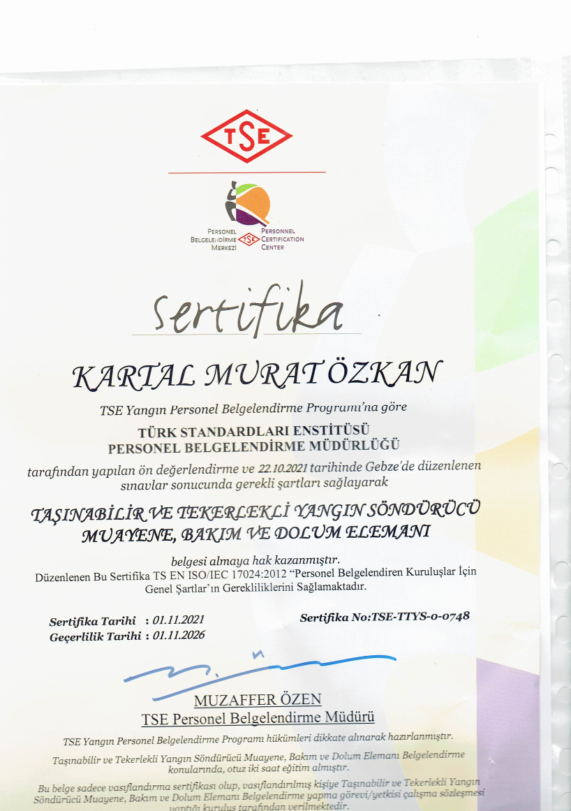 Preview of Kartal Murat Özkan’s TSE personnel certificate
