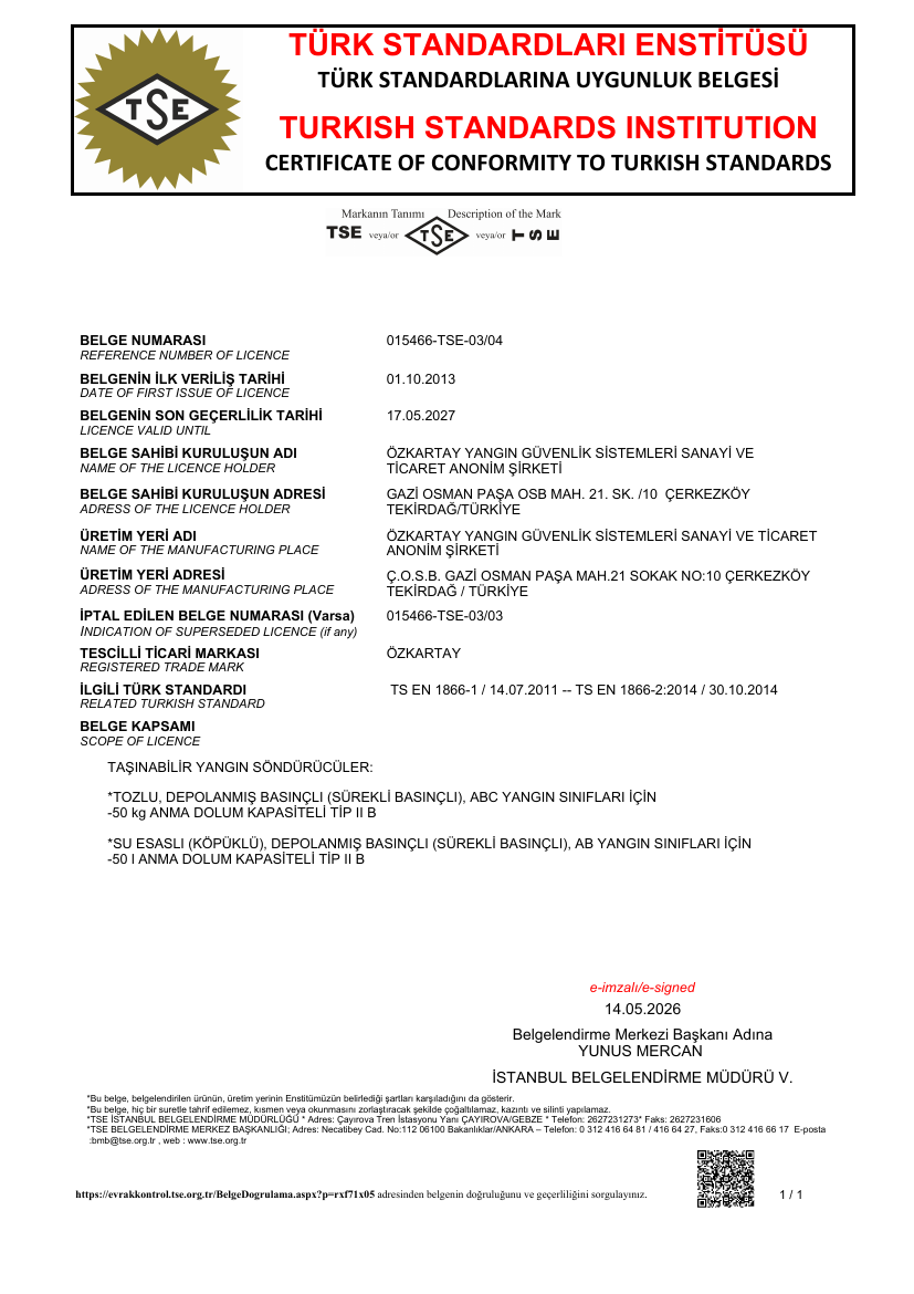 Preview of the TSE TS EN 1866-1 and TS EN 1866-2 certificate
