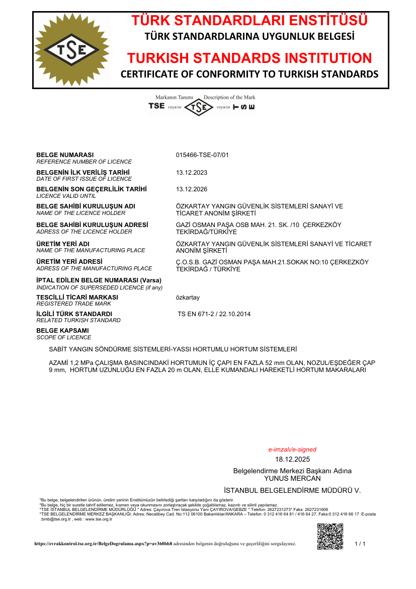 Preview of the TSE TS EN 671-2 certificate